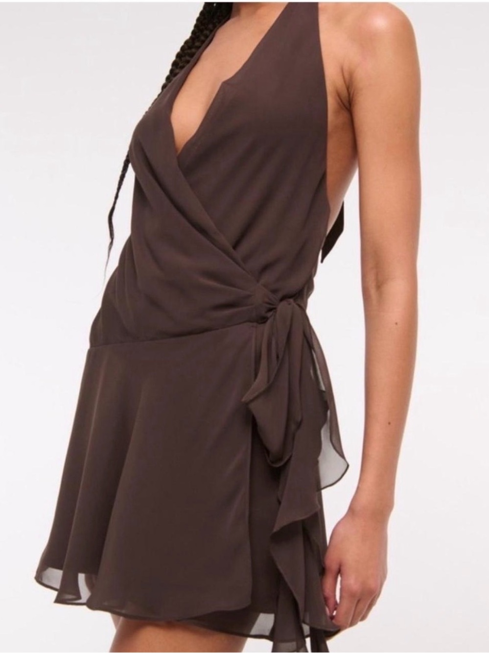 Abercrombie & Fitch Chocolate Brown Backless Wrap Halter Dress